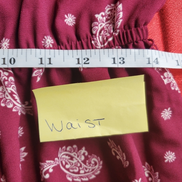 𝅺Lauren Conrad LC medium burgundy cream paisley print midi dress - Picture 10 of 12